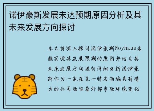 诺伊豪斯发展未达预期原因分析及其未来发展方向探讨